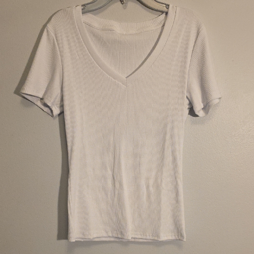 NWOT White Fitted Ribbed Short Sleeve Top